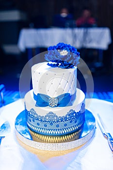 Wedding cake. White and blue.