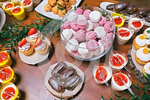 Wedding candy bar, marsh-mallows in aquarium