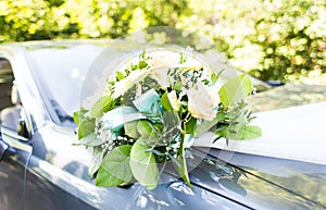 Wedding car decor flowers bouquet.