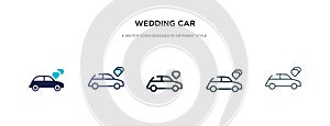 Wedding car icon in different style vector illustration. two colored and black wedding car vector icons designed in filled,