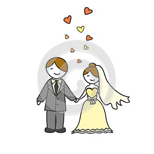 Wedding card with cartoon groom and bride