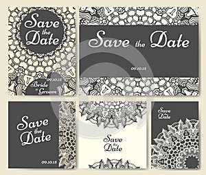 Wedding card collection with mandala. Template of invitation card. Decorative greeting invitaion design with vintage Islam, arabic