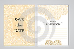 Wedding card collection with mandala. Template of invitation card. Decorative greeting invitaion design with vintage Islam, arabic