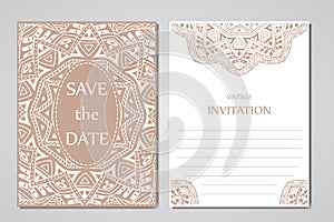 Wedding card collection with mandala. Template of invitation card. Decorative greeting invitaion design with vintage Islam, arabic