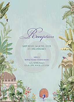 Mughal Wedding Reception Invitation card design. Invitation card for reception or wedding printing. photo