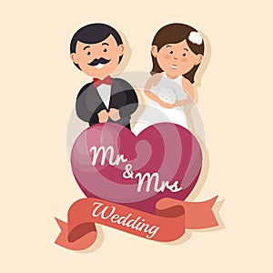 wedding card happy couple with heart mr mrs design graphic