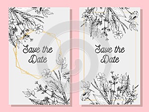 Wedding card or invitation with abstract floral background. Greeting postcard in grunge or retro vector Elegance pattern with