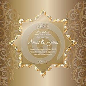 Wedding card, Invitation card with ornamental on golden background