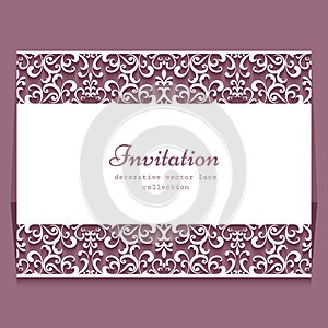 Wedding card, lace border of cutout paper swirls