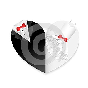 Wedding card paper cut abstract art decoration with red bows - heart shape