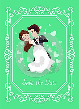 Wedding Card Save Day, Couple Dancing, Love Vector