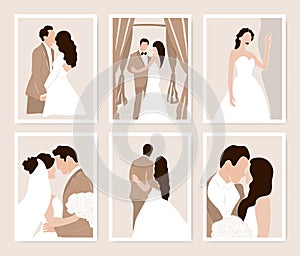 Wedding card set. Collection in minimalistic style of bride and groom