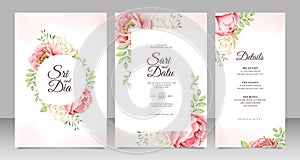 Wedding card set template with beautiful peony aquarel