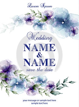 Wedding card with watercolor flowers Vector