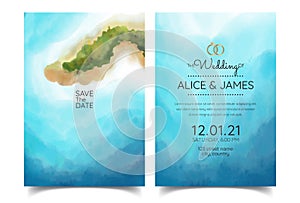 Wedding cards, invitations. Save the date ocean and island style designs. Romantic seaside summer wedding background