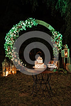 wedding ceremony area, circle arch chairs decors
