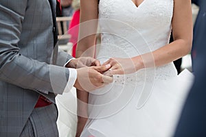 Wedding ceremony. The bride and groom exchange rings