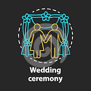 Wedding ceremony chalk concept icon. Engagement, marriage celebration event idea. Bride and groom. Bridal party