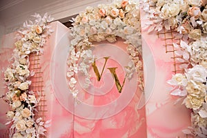 Wedding ceremony decoration, wedding arch of flowers.