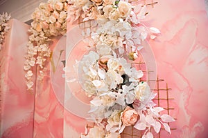 Wedding ceremony decoration, wedding arch of flowers.