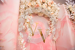 Wedding ceremony decoration, wedding arch of flowers.