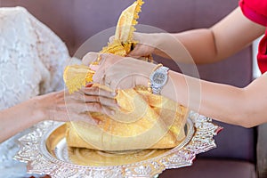 Wedding ceremony decoration.Wedding Dowry,The Dowry Marriage in Thailand.Wedding Thailand.money and rings.