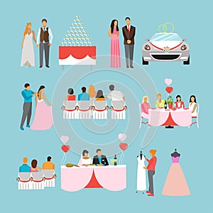 Wedding ceremony design vector icons. Party objects