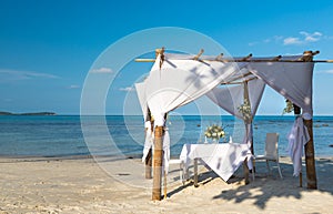 Wedding ceremony dining place on a tropical beach of Koh Samui