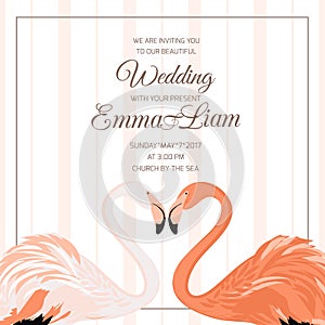 Wedding ceremony invitation flamingo couple heart