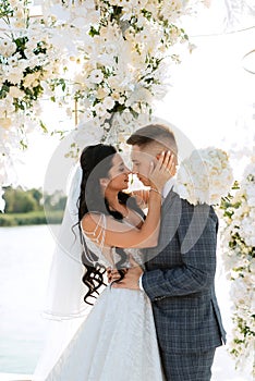 wedding ceremony of the newlyweds on the pier