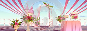 Wedding ceremony outdoor setup with arch