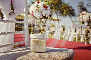 Wedding ceremony outdoor setup with chairs