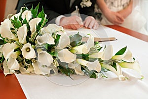 Wedding ceremony.signatures of the spouses