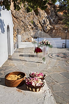 Wedding chapel ready for ceremony in St. PaulÂ´s bay on Rhodes,