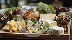 Wedding Cheeseboard Charm. A Medley of Gourmet Selections for Celebratory Palates. Generative AI