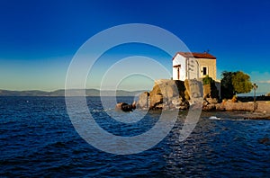 Wedding church at the seaside. Lesvos. Greece