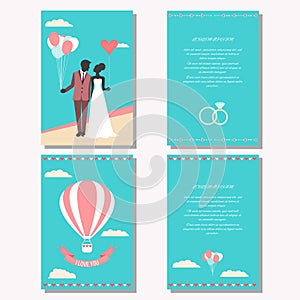 Wedding collection with bride, groom silhouette