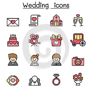 Wedding color line icon set