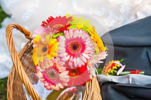 Wedding colorful flowers bouquet with red and yellow flowers