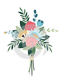 Wedding concept. Collection of detailed drawings of trendy floristic flowers and decorative flowering plants. Bundle of