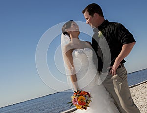 Wedding couple on beach