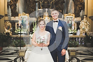 Wedding couple bide and groom get married in a church