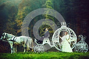 Wedding couple in carriage