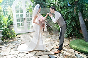 Wedding couple,Groom kiss the bride