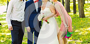 Wedding couple , groomsman and bridesmaid