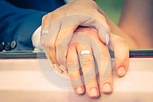 Wedding couple hands with their rings