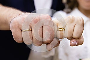 Wedding couple hands with wedding rings