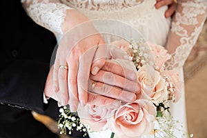 Wedding couple hands with wedding rings