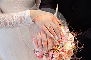 Wedding couple hands with wedding rings