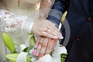 Wedding couple hands with wedding rings